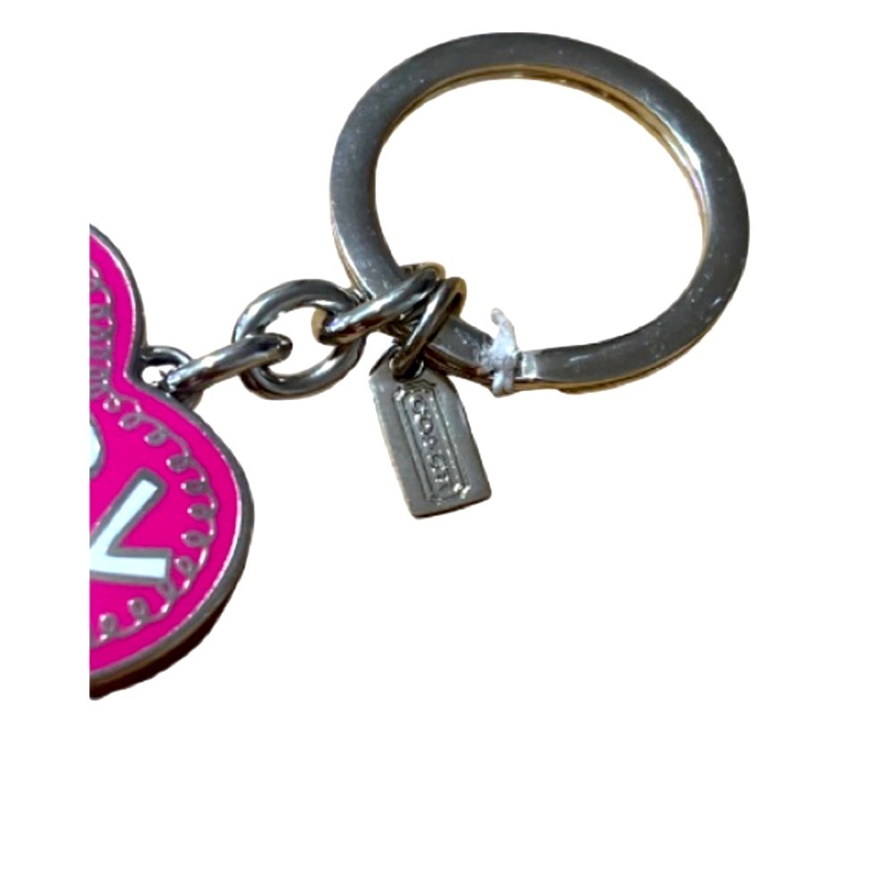 Coach Poppy Pink and Silver Heart Pave Swarovski Crystals Keychain, NWOT - Picture 3 of 4